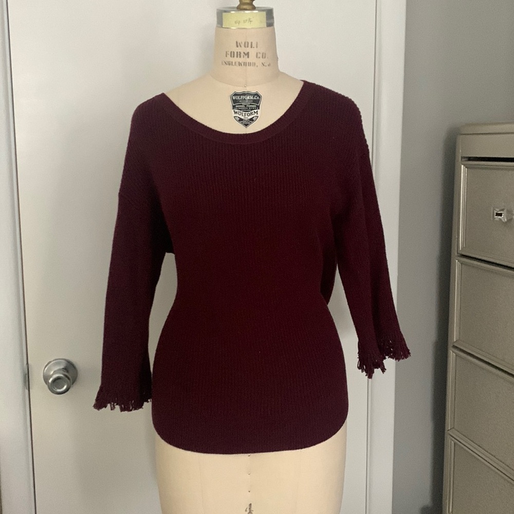 JCrew maroon fringe detail sweater small